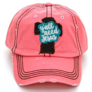 Ya'll Need Jesus Cross Black Aqua Cap Hat Adjustable Inspiratio Warm Pink Cotton
